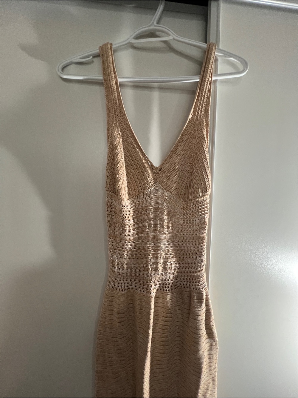 Ronny Kobo Topman Sleeveless V-Neck Knit Midi Dress in Beige
